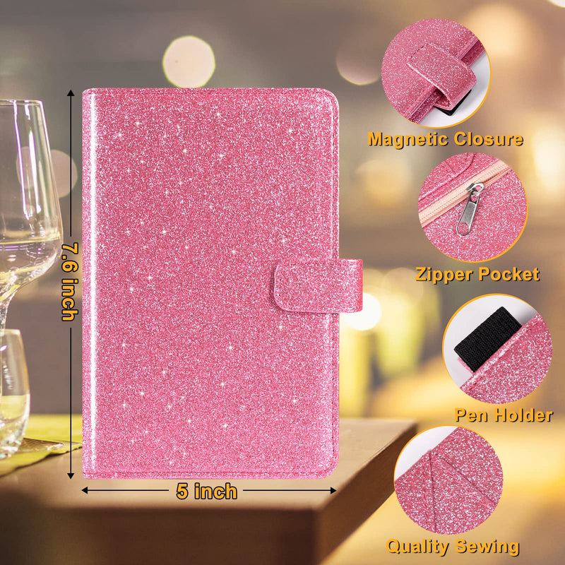 [Australia - AusPower] - Server Book for Waitress - Leather Waiter Book Server Wallet with Zipper Pocket, Cute Serving Book&Server Note Pads Holder with Magnetic Closure, Glitter Pink 
