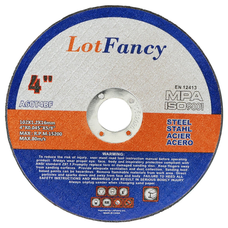 LotFancy Cut Off Wheels, 4 inch, Pack of 10, Angle Grinder Cutting Disc, Metal and Stainless Steel Cutting Wheels, Welding Accessories, Thin Kerf, Flat T1 Cut-Off Tool, 4 x 0.045 x 5/8 4in (Pack of 10)