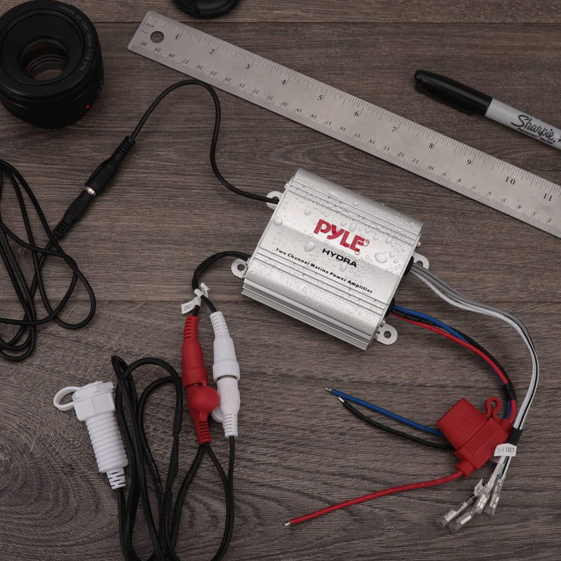 Pyle Hydra Marine Amplifier - Upgraded Elite Series 400 Watt 2 Channel Micro Amplifier - Waterproof, GAIN Level Controls, RCA Stereo Input, 3.5mm Jack & Volume Control (PLMRMP1A) White