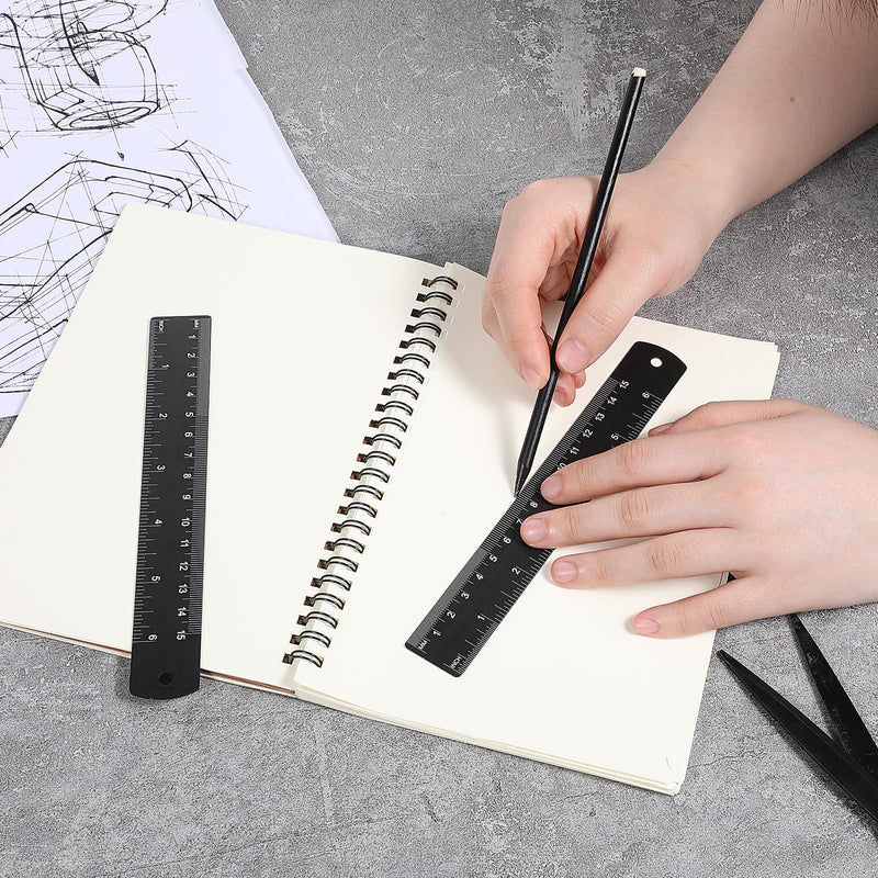 [Australia - AusPower] - 3 Pieces Metal Ruler, 15 cm Aluminium Ruler, Black Straight Rulers, Drawing Scale Rulers, Aluminium Desk Ruler, Metal Ruler for Students, Mechanical Builders and Draftsmen 