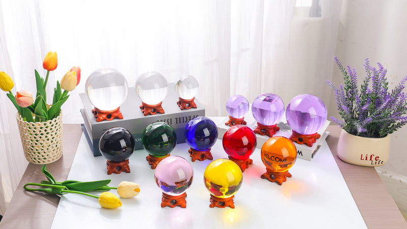 Yellow Small Crystal Ball 60mm/2.3 inch with Rose Wooden Stand for lensball Yellow-60mm