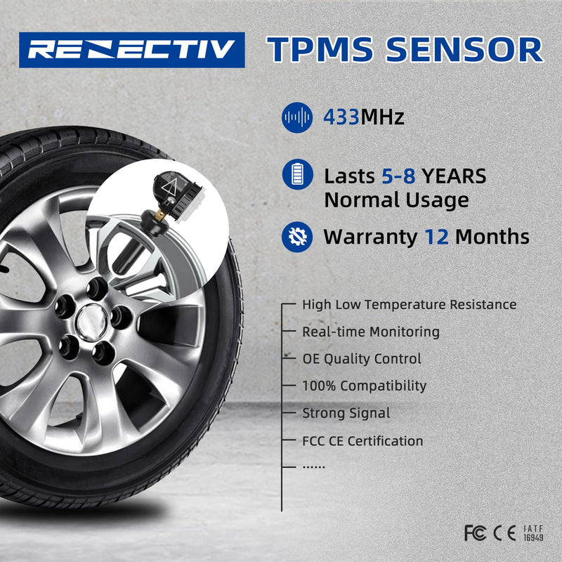 [Australia - AusPower] - RENECTIV TPMS Sensor,4pcs 433MHz Tire Pressure Monitor Sensors Compatible with Chevy Cadillac Buick GMC Replace OE# 13598773,13516165 4 PCS 