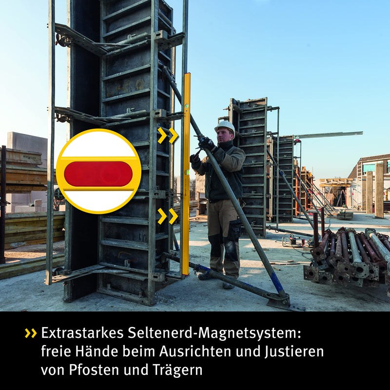 STABILA Type 80 ASM Magnet Spirit Level, 100 cm, Reinforced Aluminum Profile, Extra-Strong Rare-Earth Magnet System, 1 Horizontal Vial, 1 Vertical Vial, Integrated Slip Stoppers, Made in Germany