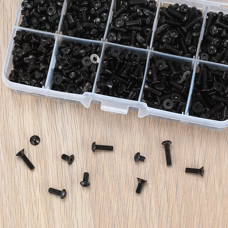 [Australia - AusPower] - 720 Pcs M3 Hex Socket Cap Bolts Screws Assortment Kit, Pan Head & Flat Head Hex Button Head Screws Assorted Black Alloy Steel, M3x(4mm/6mm/8mm/10mm/12mm) (Black) 
