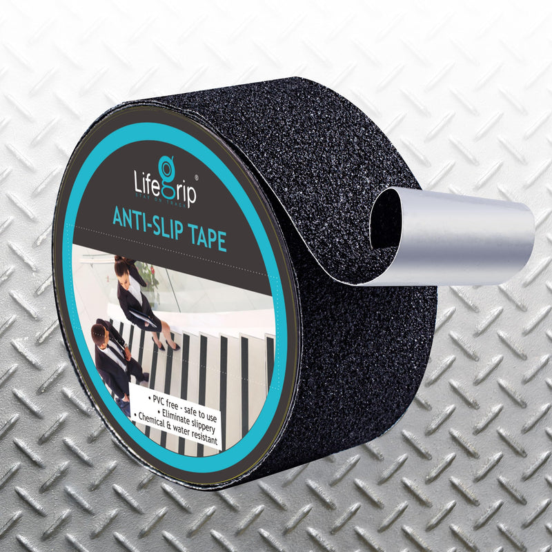 LifeGrip Anti-Slip Tape, Aluminum-Backed Grip Tape, Heavy Duty Safety Non-Slip Tape for Irregular or Textured Stair Step Tread Outdoor, Waterproof Non Skid Roll, 2" X 15' Black, Easy to Install 2" X 15'