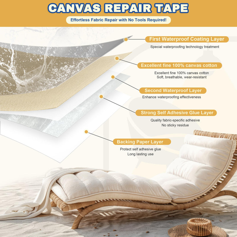 Canvas Repair Tape, 16 x 63 Inch Waterproof Heavy Duty Fabric Tape for Furniture, Self Adhesive Canvas Repair Patches for Boat Covers, Sofas, Tents, Louge Chairs, Canopy, Awning Black