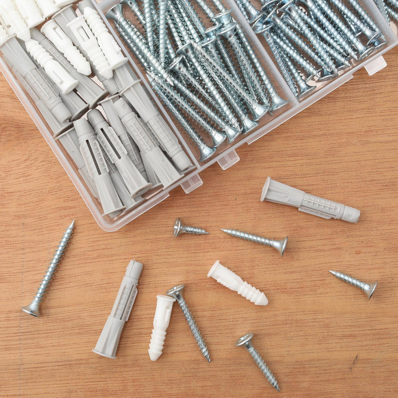 [Australia - AusPower] - High Hardness Wood Screws Assortment Kit and Plastic Wall Anchors, 203 pcs 1/2" to 1-1/2" Phillips Drive Flat Head Screws & 30 pcs M6 Drywall Anchors Screws and Anchors 