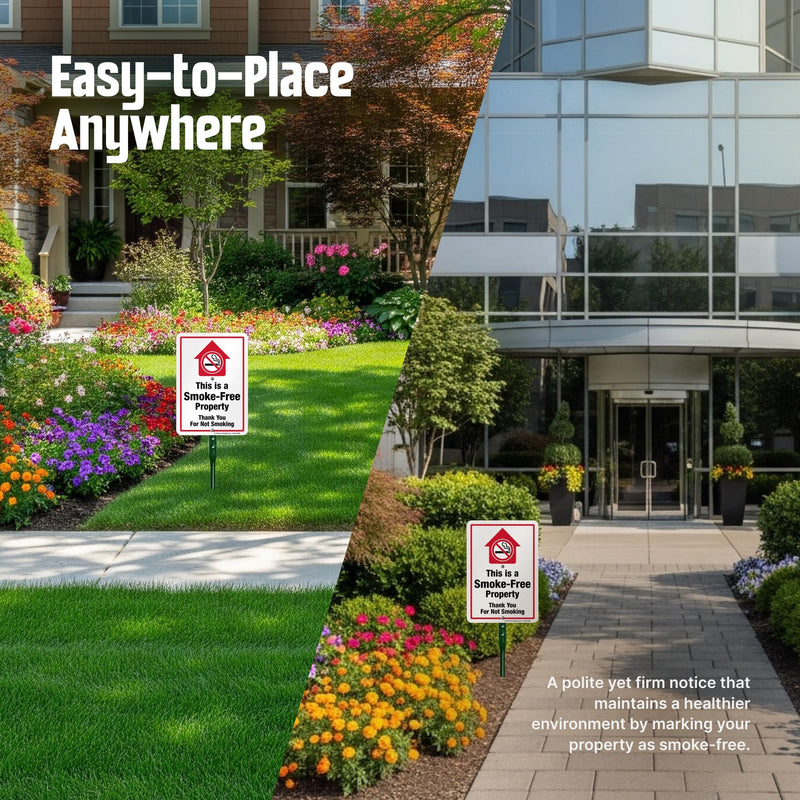 SmartSign This is A Smoke Free Property Sign, Thank You for Not Smoking for Yard | 10" x 7" Aluminum Sign & 21” Tall Stake Kit, Easy Installation
