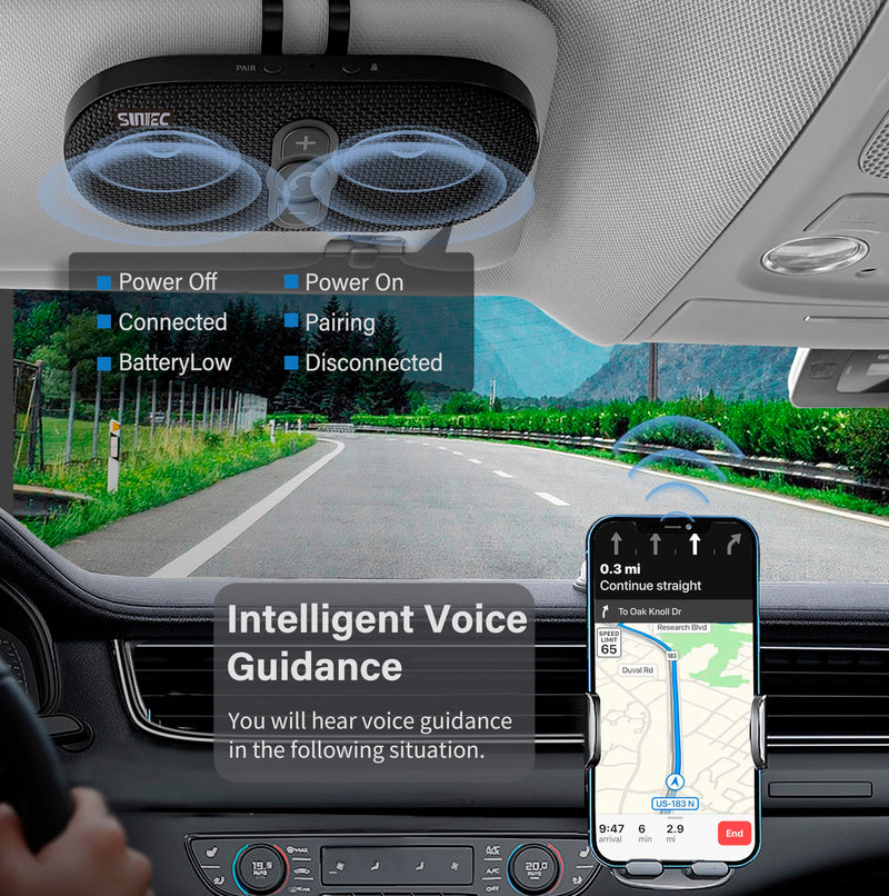 [Australia - AusPower] - Bluetooth Car Speaker Phone: Hands Free Calling Kits 6W in car Speakerphone for Safe Driving - Support Siri Google Assistant Voice Calls/Motion Auto ON Off - BC990P 