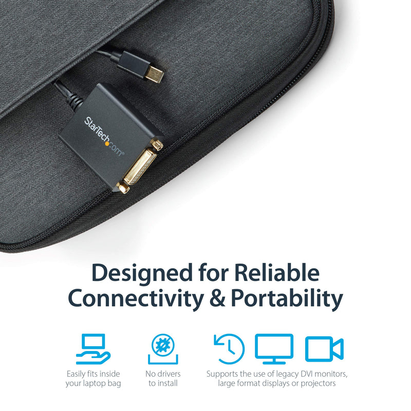 [Australia - AusPower] - StarTech.com Mini DisplayPort to DVI Adapter - Mini DP to DVI-D Converter - 1080p Video - VESA Certified - mDP or Thunderbolt 1/2 Mac/PC to DVI Monitor - mDP 1.2 to DVI Single-Link Dongle (MDP2DVI) Black 