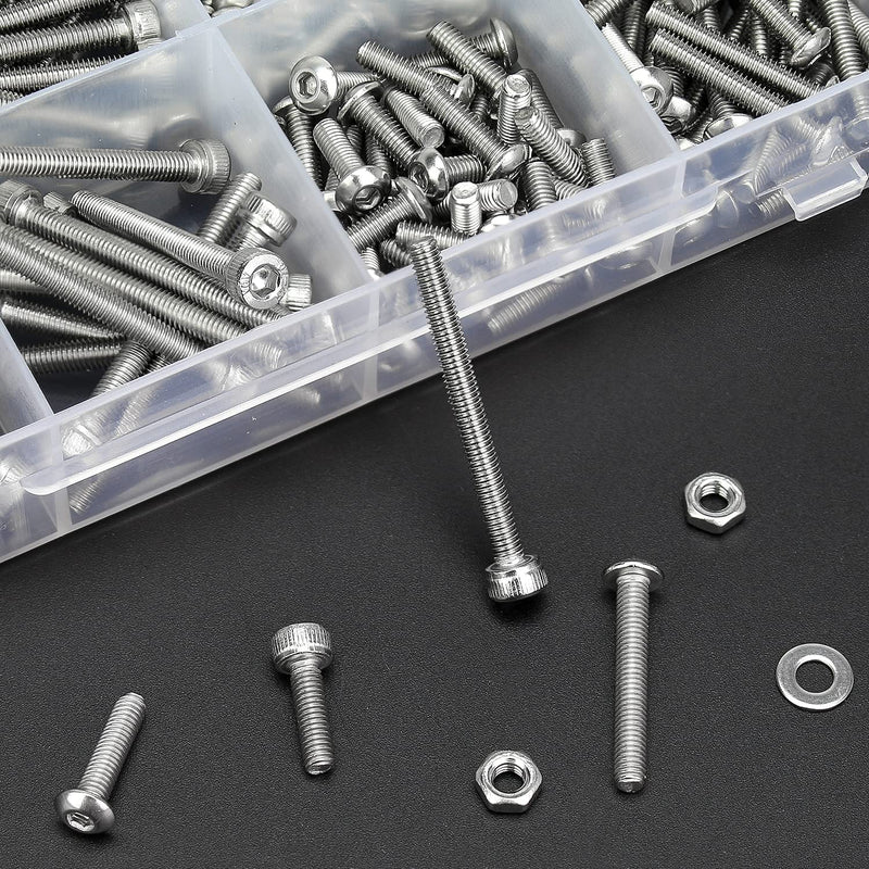[Australia - AusPower] - 920 Pieces 304 Stainless Steel M3 x 4mm /6mm /8mm /10mm /12mm /14mm /16mm /18mm /20mm /25mm / 30mm, Hex Socket Head and Button Head Metric Screws and Nuts Assortment Kit M3 Screws Set 