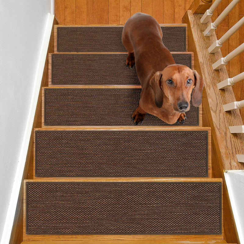 SMILOOL Stair Treads Non Slip for Wooden Steps Indoor 9" x 30" 4 Pack Extra Wide Stair Tread Carpet Stairs Runner, Step Pads with Reusable Adhesive for Dogs Kids Elders, Machine Washable, Brown 9 x 30 inch