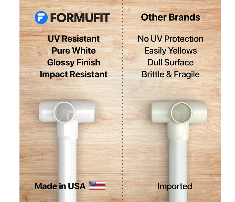 [Australia - AusPower] - FORMUFIT 1" 4-Way Tee Furniture Grade PVC Fitting in White, Made in USA, UV-Resistant, Impact-Proof, 1.315" Actual Socket Diameter, (4-Pack) - F0014WT-WH-4 