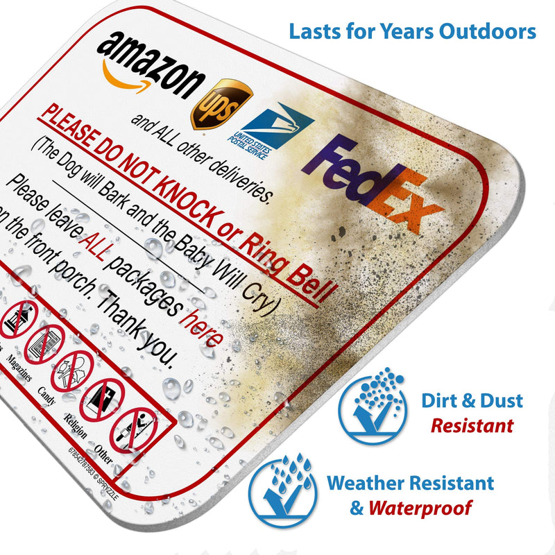 [Australia - AusPower] - Leave Packages Sign - Do Not Knock or Ring Doorbell, Dog will Bark & Baby will Cry, 6" x 9" No Rust PVC, Will Not Scratch, Easy to Mount with Included Adhesive, Made in USA by SPRYZZLE 