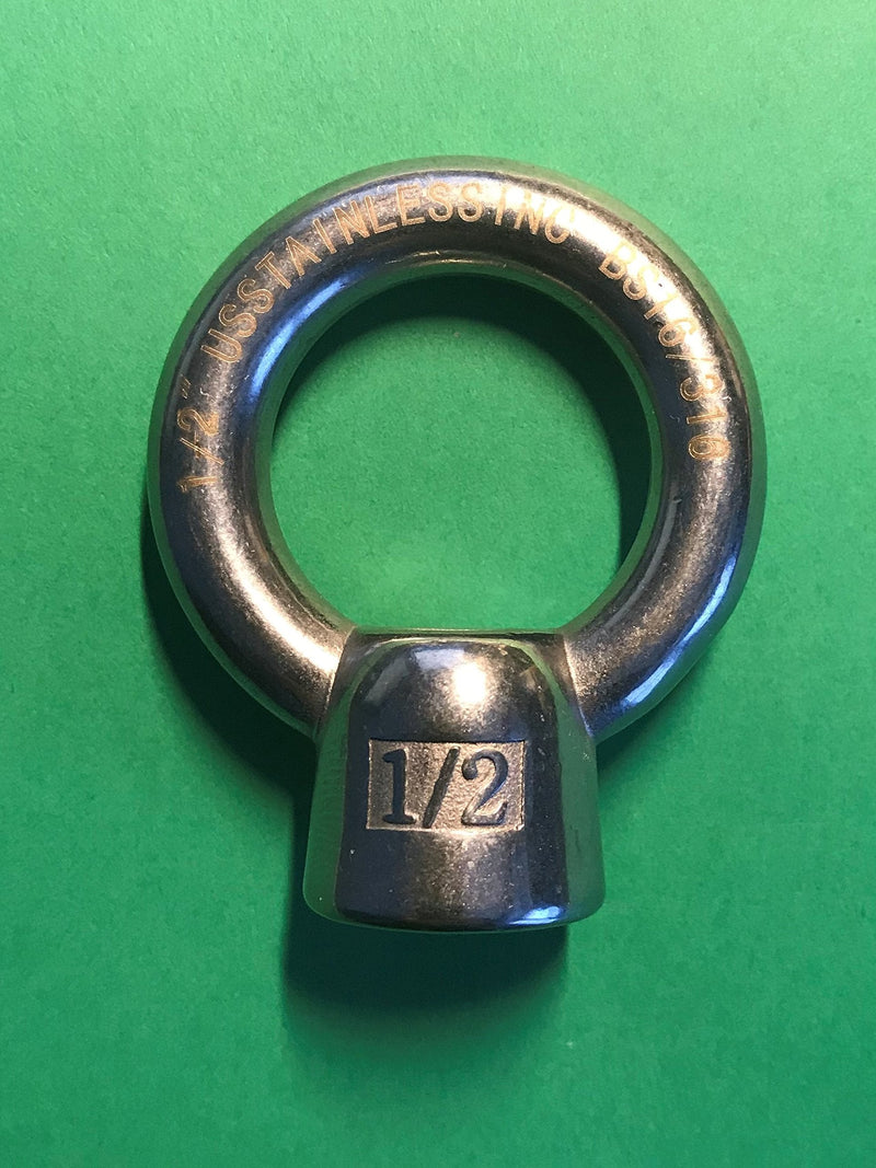 [Australia - AusPower] - US STAINLESS Stainless Steel 316 Lifting Eye Nut 1/2" UNC Marine Grade Pitch of 13 