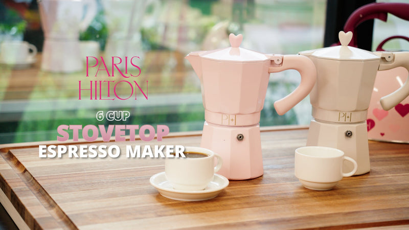 Paris Hilton Stovetop Espresso and Coffee Maker, Italian & Cuban Style Coffee Pot with Iconic Heart Knob, Perfect for Rich Aromatic Espresso, Makes up to 6 Espresso Cups, Pink