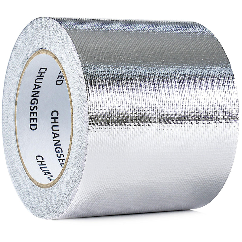 CHUANGSEED Adhesive Aluminum Foil Fiberglass Heat Shield Tape 4in x 90ft, Reflective Material Cool Tape Self-Adhesive for HVAC, Pipe, Auto,High Temp Protection