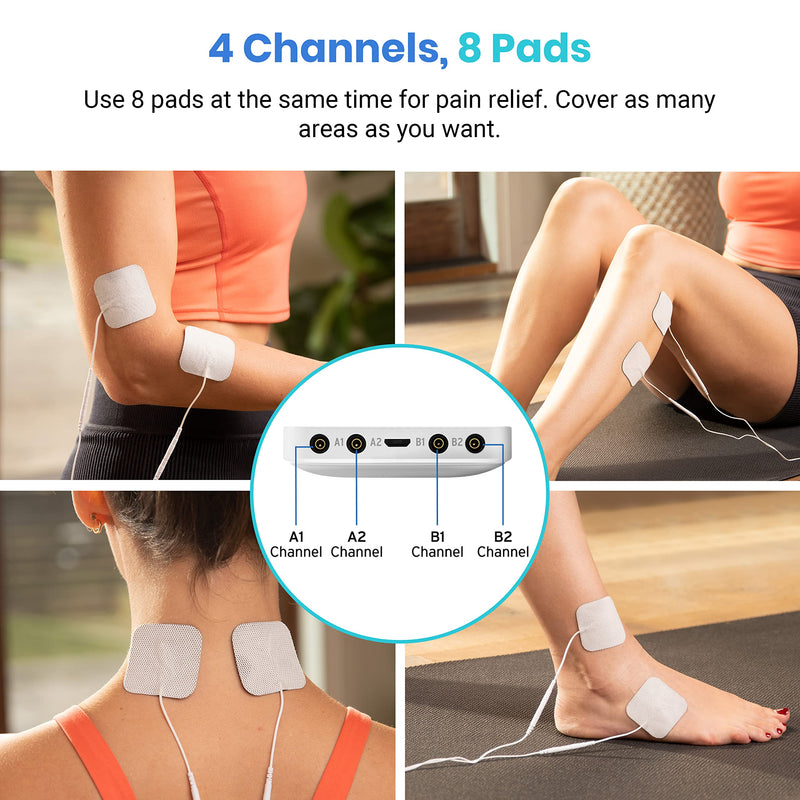 [Australia - AusPower] - Etekcity 4-Output TENS Unit, FSA HSA Store Eligible, Muscle Stimulator Accessories Machine, Neck Back Massager, Period Cramp, Nerve Sciatica Pain Relief, Rechargeable Electric Medical Physical Therapy 