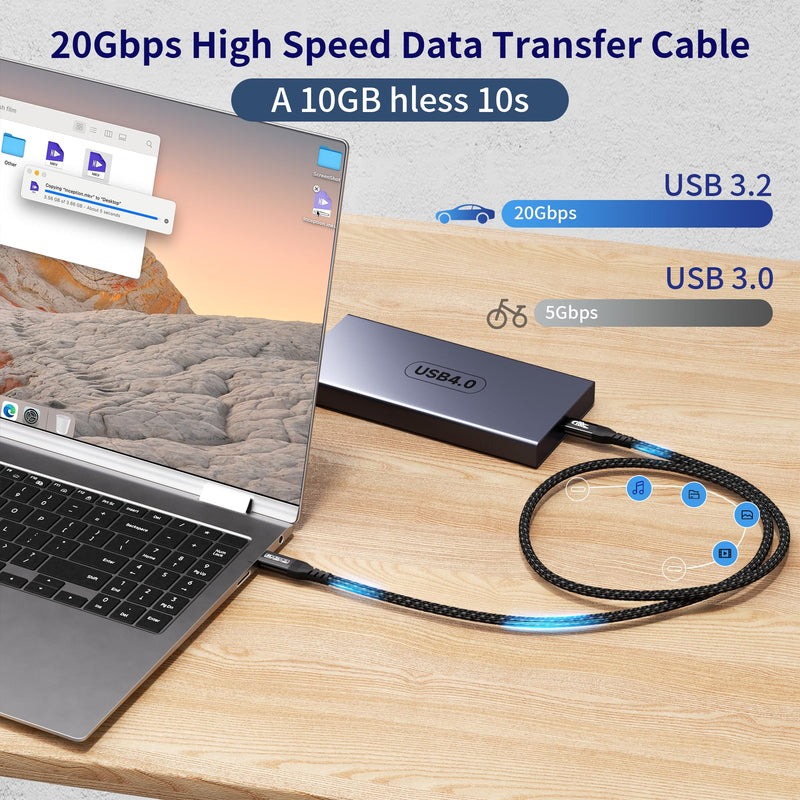 20FT Long USB C to USB C Cable Compatible with Thunderbolt 4/3, USB 3.2 Gen 2 20Gbps High Speed Data Transfer, 100w Fast Charging & 4K@120Hz USB C Video Cable for Monitor, Hub,dispaly Cord 20FT