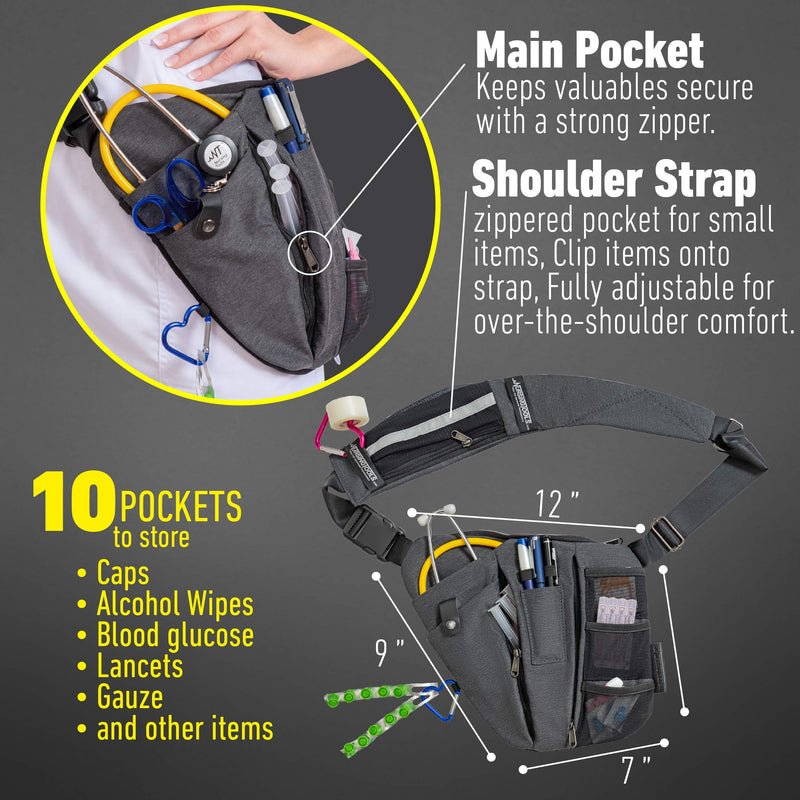 [Australia - AusPower] - Crossbody Fanny Pack with Holder for Stethoscope, Tape, & Bandage Scissors - Organizer Bag for Nurses, Student & Medical Professionals - Home Health Nurse Bag & Wound Care 