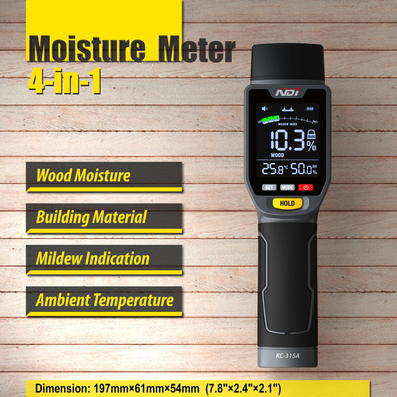 [Australia - AusPower] - NDI 4 in 1 Pin-Type Moisture Meter Wood Moisture/Building Material/Mildew Indication/Ambient Temperature 