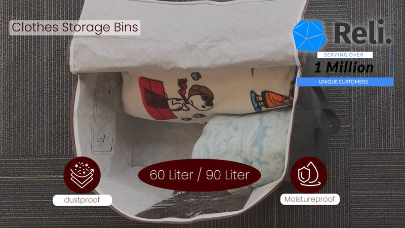 Reli 90L clothes storage bags, 6-pack, foldable under-bed bins with lids and handles for organized garment storage