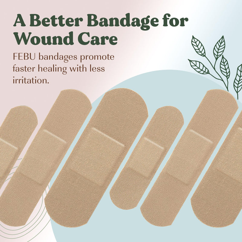 [Australia - AusPower] - FEBU Eco-Friendly Organic Bamboo Fabric Bandages for Sensitive Skin | PFAS Free Flexible Latex Free Bandages | Natural Hypoallergenic Bandages for Scrapes, Cuts & First Aid | 75 Count Variety Pack Strip Bandages Variety 