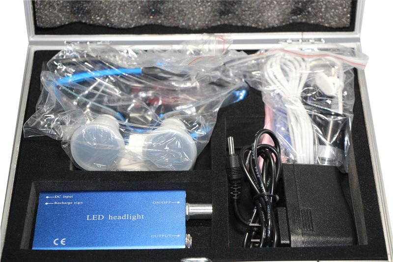 [Australia - AusPower] - 'Dental Power Dental Binocular Loupes 3.5X 420mm + LED Head Light Lamp +Aluminum Box (Blue) 