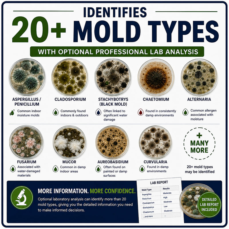 Evviva Sciences Mold Test Kit for Home - 5 Simple Detection Tests w/Optional Lab Analysis (Extra Fee), Test HVAC System, Home Surfaces, & Indoor Air Quality - Downloadable Mold Information Guide
