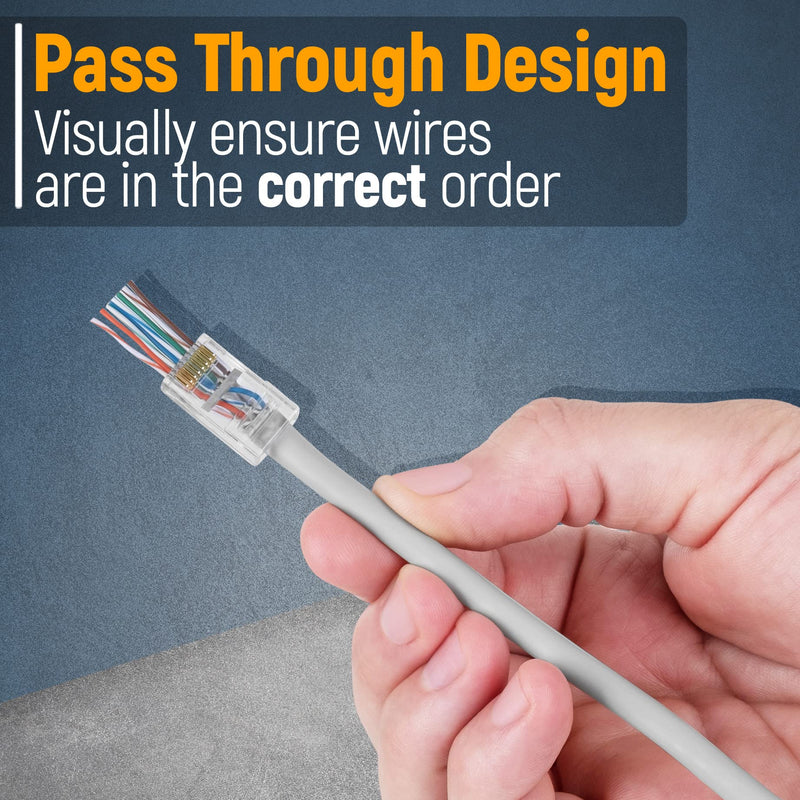 GTZ Cat6 RJ45 Pass Through Connector 200-Pack - EZ Cat 6 Pass Through RJ45 Connectors - cat 6 connectors - Ethernet Connector - Ethernet Plug - for Solid or Stranded UTP Network Cable