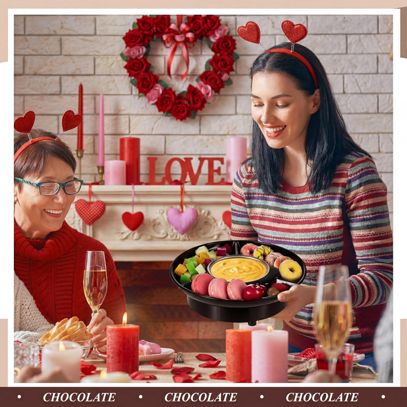 Lallisa Electric Fondue Pot Set, Chocolate Fondue Kit, Detachable Serving Trays with 4 Roasting Forks, Valentine's Day Gift Set for Date Night House Warming Melting Parties(Black) Black
