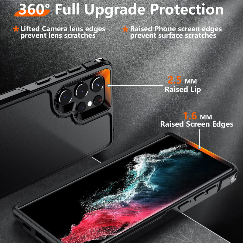 [Australia - AusPower] - Temdan [Heavy Shockproof for Samsung Galaxy S22 Ultra Case,with 2 Pack [Soft Screen Protector + Camera Lens Protector] [12 FT Military Grade Drop Protection] Tough Rugged Full-Body Protection Black/6in1 