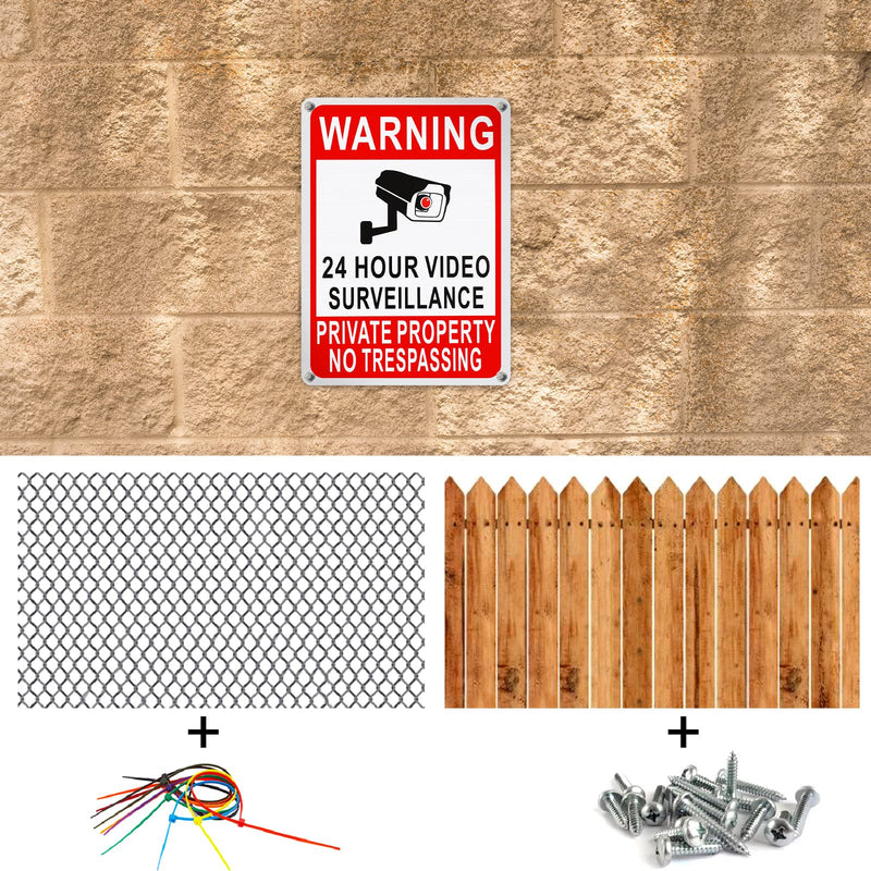 Blulu 16 Pack Private Property No Trespassing Sign 7 x 10'' No Smoking 24 Hour Video Surveillance Sign Reflective Coated Aluminum Warning Plaque for Home Business(Video Surveillance) 7 x 10''