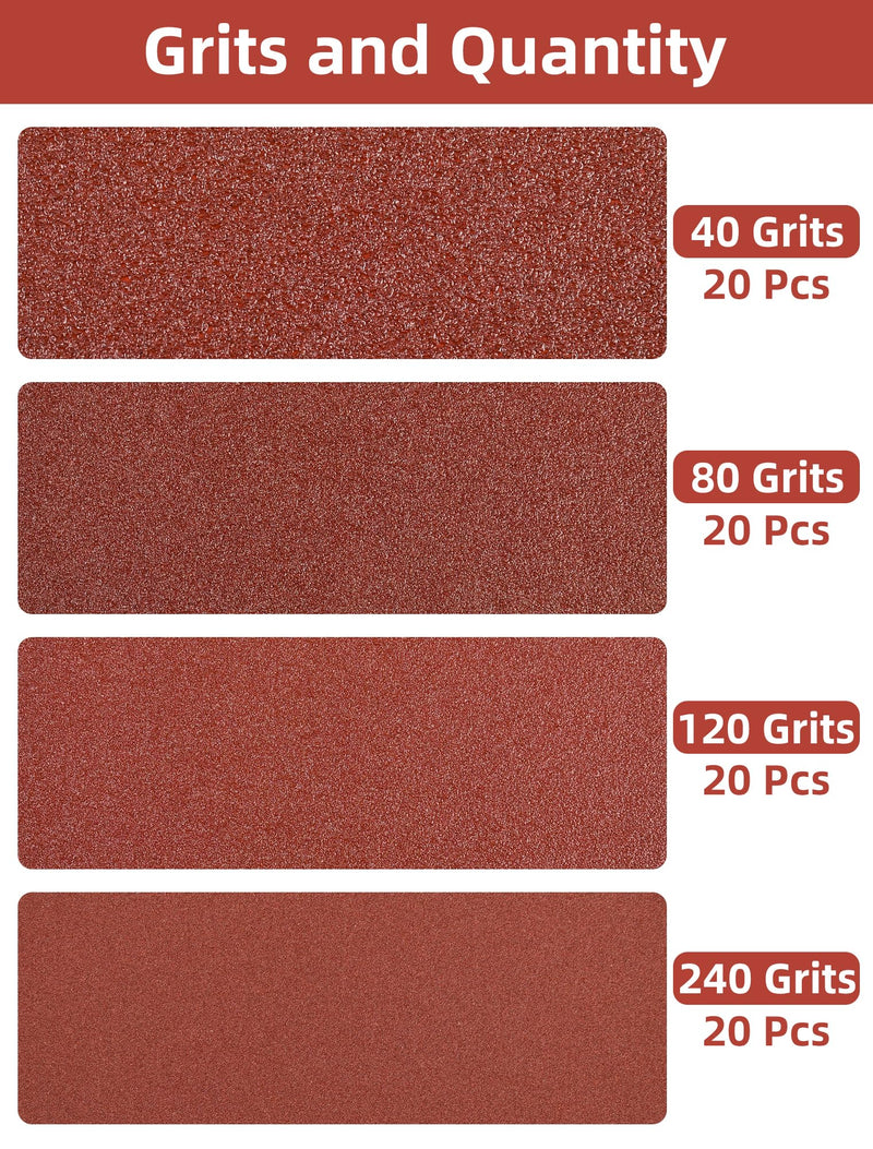 [Australia - AusPower] - 115 mm Sandpaper 40/80/120/240 Grit, Pack of 80 Sanding Discs 115 mm Velcro Sanding Sheets for Random Orbital Sanders (8 Holes) 