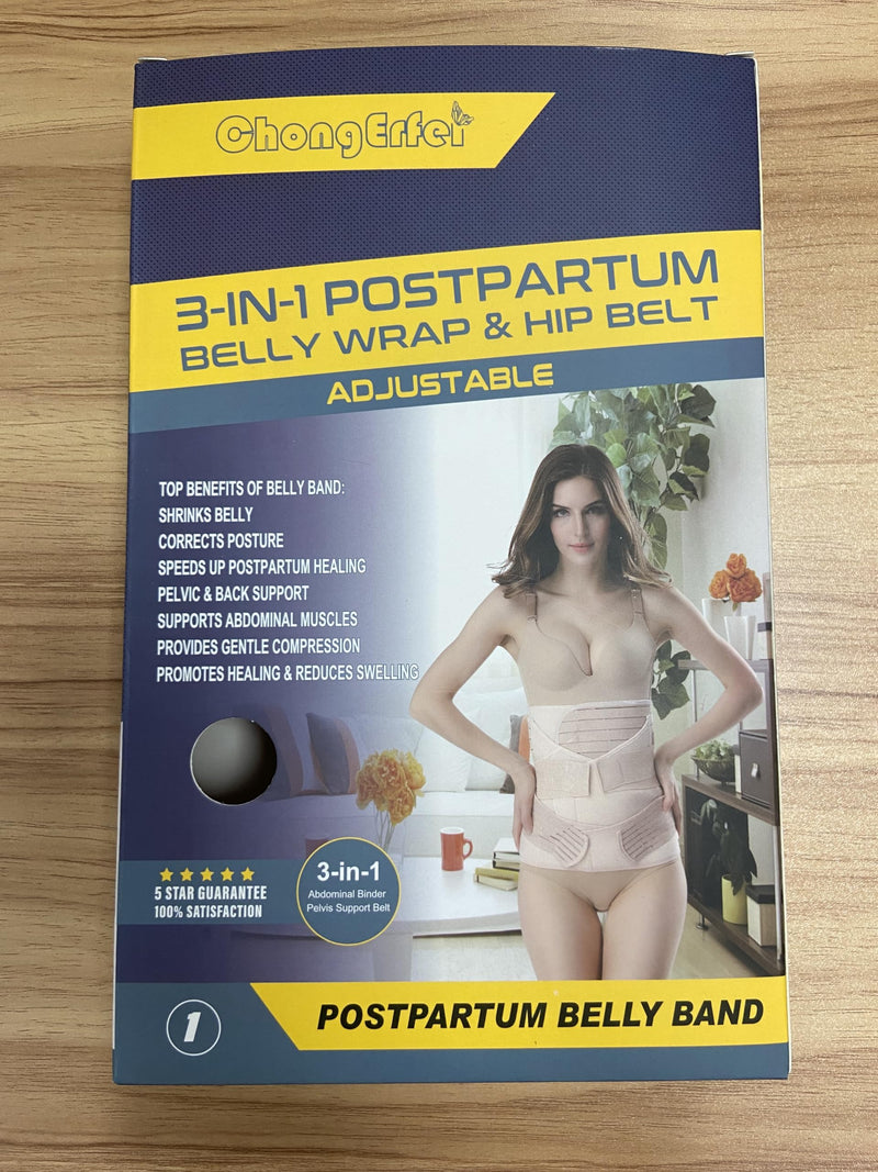 [Australia - AusPower] - ChongErfei 3 in 1 Postpartum Support - Recovery Belly/waist/pelvis Belt Shapewear Slimming Girdle, Beige, L/One Size For Posture Correction Large(One Size) 