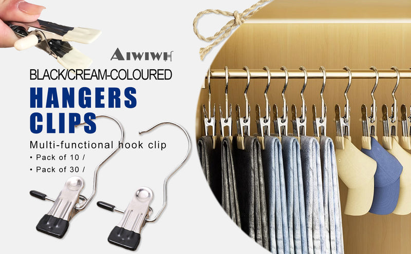 Hangers Clips,Stainless Multi Function Clip Hooks,Laundry Hanging Hooks Clips,Closet Hangers,Boot Clips， Hats Clips,Socks Clips,Pants Clips, Bras Clips (50, Black) 50