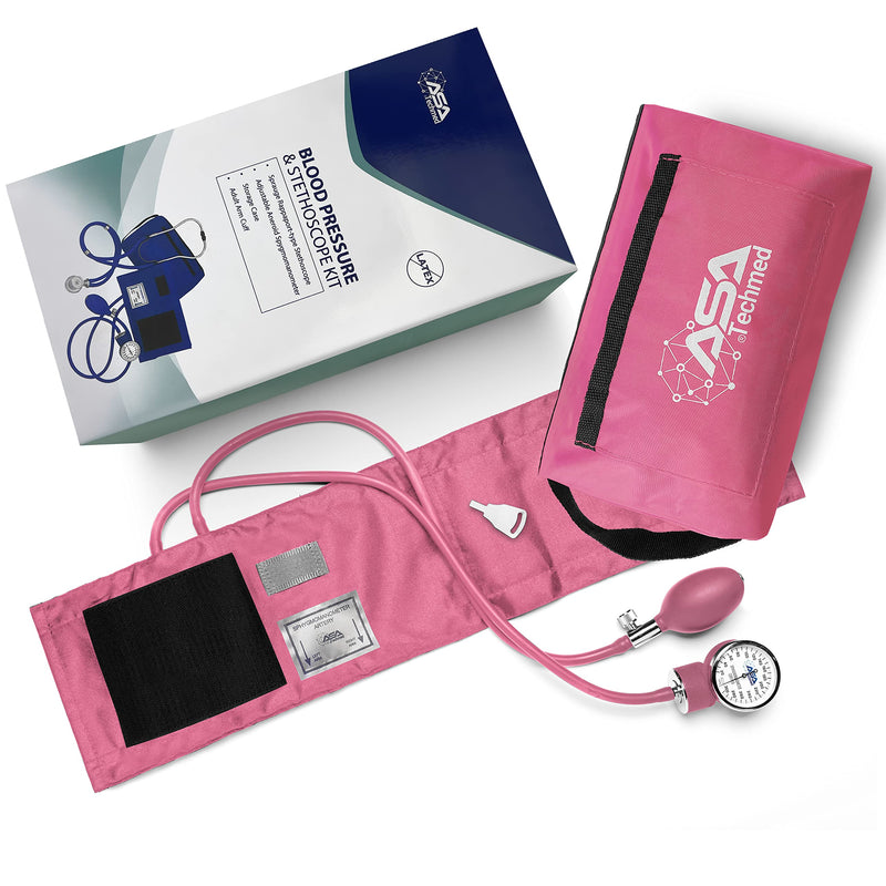 [Australia - AusPower] - ASA TECHMED Dual Head Sprague Stethoscope and Sphygmomanometer Manual Blood Pressure Cuff Set with Case, Gift for Medical Students, Doctors, Nurses, EMT and Paramedics, Pink 