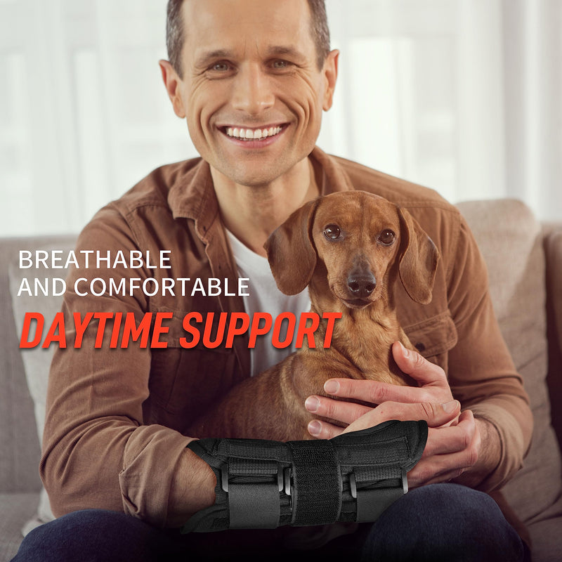 [Australia - AusPower] - FEATOL Wrist Brace for Carpal Tunnel, Adjustable Night Wrist Support Brace with Splints Right Hand, Small/Medium, Hand Support for Arthritis, Tendonitis, Sprain, Injuries, Wrist Pain Small/Medium (Pack of 1) Right Hand -Black 