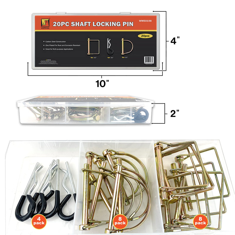 Wellmax 20 Pcs Trailer Pin in 1/4 Diameter Zinc-Plated Heavy Duty Safety Pins, Bonus 4 Pcs Heavy Duty Trailer Hitch Pin for Trailer Lock and Hitch Pin Lock for Farm Lawn Garden Wagons (Gold) Gold-20pc