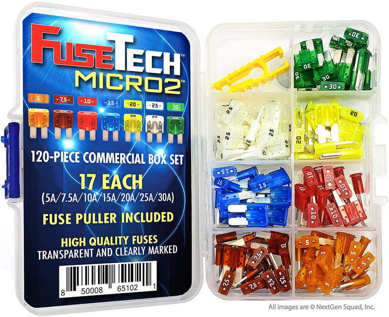 [Australia - AusPower] - Micro2 APT ATR 120 Piece Automotive Commercial Car Fuse Assortment (119 Blade Fuses + Fuse Puller) 5A 7.5A 10A 15A 20A 25A 30A 