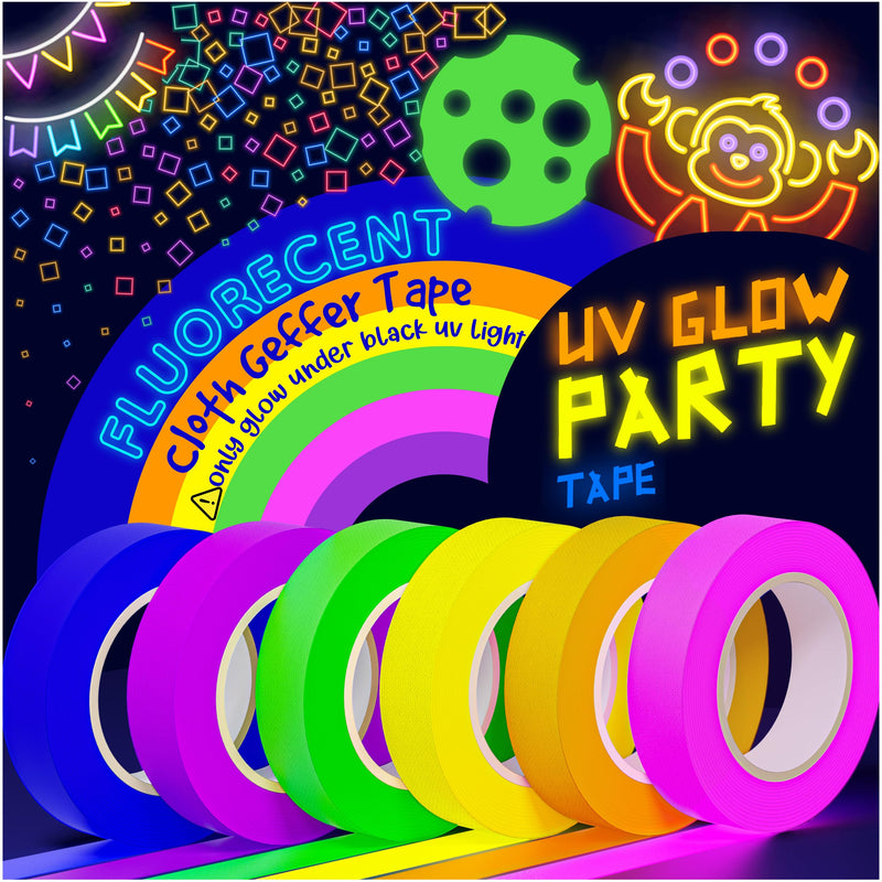 [Australia - AusPower] - 6-Pack Neon Gaffer Tape – 0.6 or 1 inch UV Blacklight Reactive Glow in The Dark Tape, Best for Parties, Dance Floors, Theaters & DIY Projects – 6 Vibrant Colors (0.6 inch x 15 feet) 0.6 inch x 15 feet 