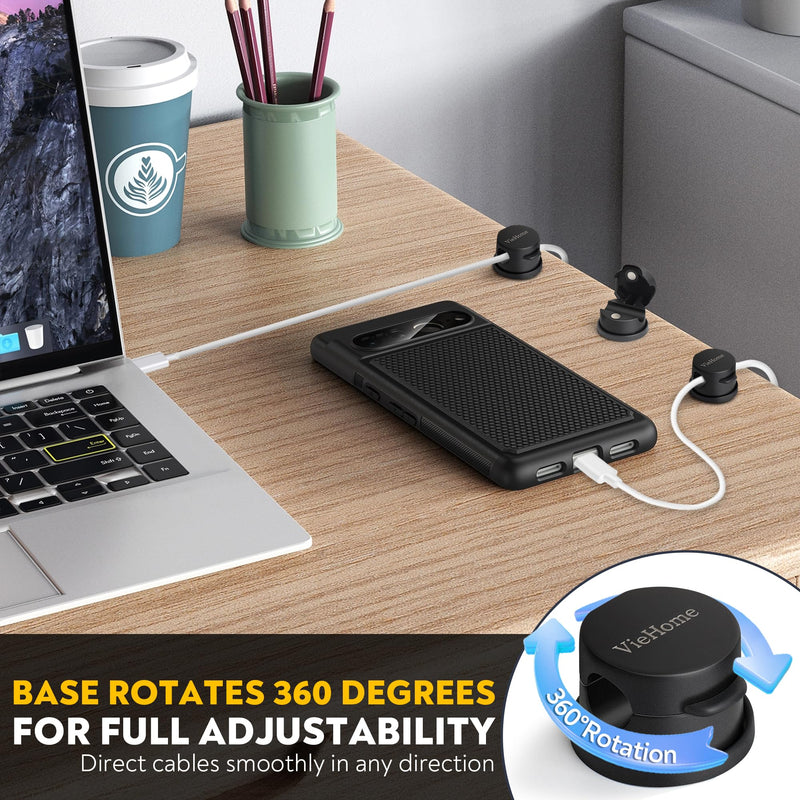 [Australia - AusPower] - 8 Pack Magnetic Cable Management Clips - Ideal Cord Holder for Nightstand, Desk, Charger Holder - Phone Cord Holder w/360 Rotation 
