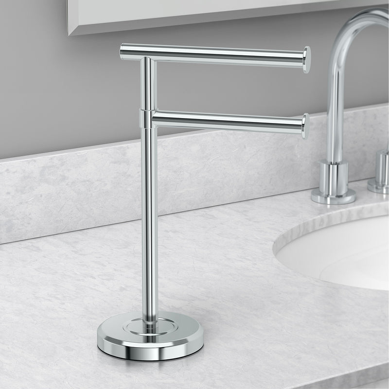 Gatco 1472C Latitude II Minimalist Bathroom Counter Top 2-Arm Pivot Hand Towel Holder, 12" Height, Chrome