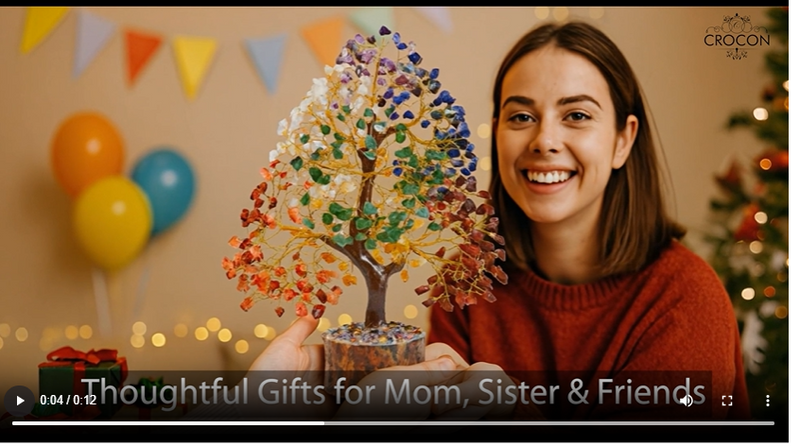Crocon® 7 Chakra Crystal Tree of Life, Healing Crystals Tree 10-12 Inch, 001 Seven Chakra (Golden Wire)