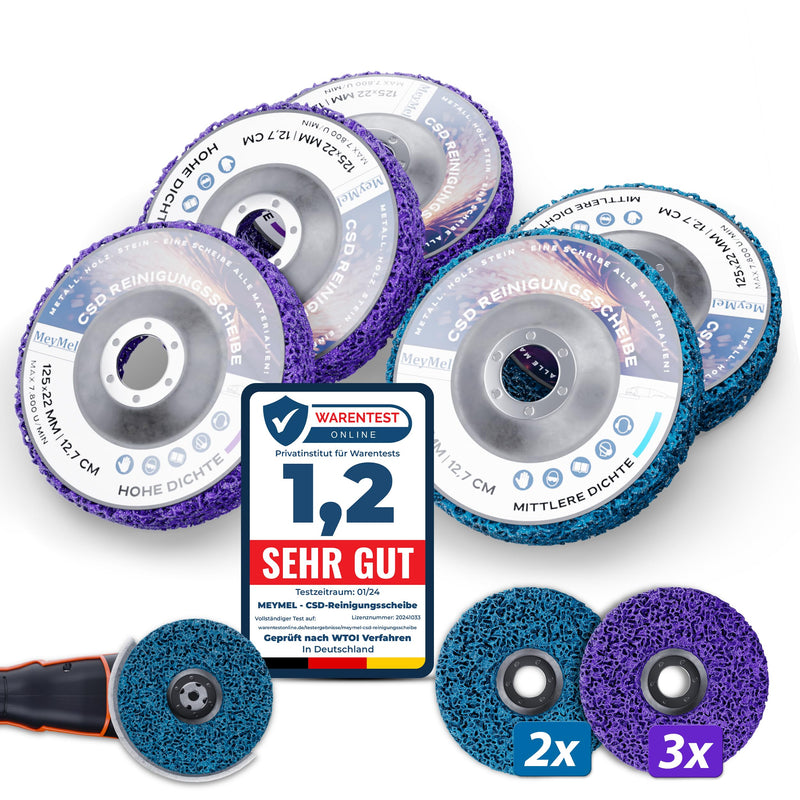[Australia - AusPower] - MeyMel Pack of 5 Premium CSD Discs 125 mm 3 x Coarse & 2 x Medium | High Performance & Shatterproof Cleaning Disc | For Angle Grinder 125 mm | Rust Remover for Flex | Wood Metal Stone Concrete 60 Coarse (high density), medium (medium density) 
