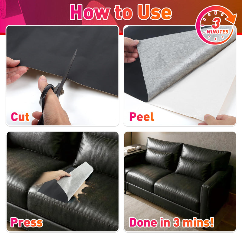 Meneng Self-Adhesive Leather Repair Patch: 17"x79" Cat Scratches Vinyl Repair Tape - Scratch-Resistant Furniture Patch Kit for Sofa Couch & Car Seat 17"x79"