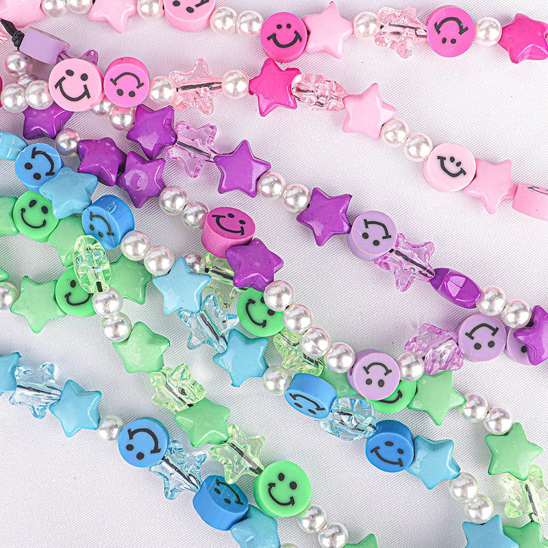 [Australia - AusPower] - Phone Charm Lanyard, 1Pcs Smiley Face Beaded Phone Charm Strap Colorful Star Smiley Soft Ceramic Keychain for Women Girls Purple 