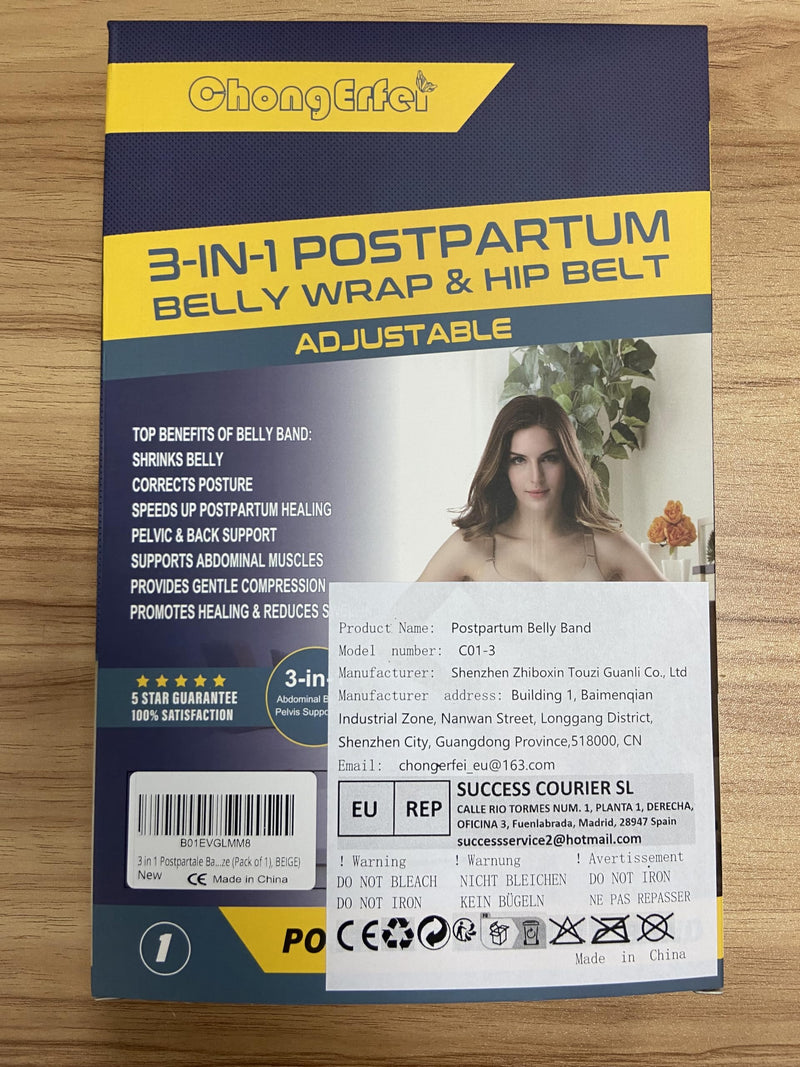 [Australia - AusPower] - ChongErfei 3 in 1 Postpartum Support - Recovery Belly/waist/pelvis Belt Shapewear Slimming Girdle, Beige, L/One Size For Posture Correction Large(One Size) 