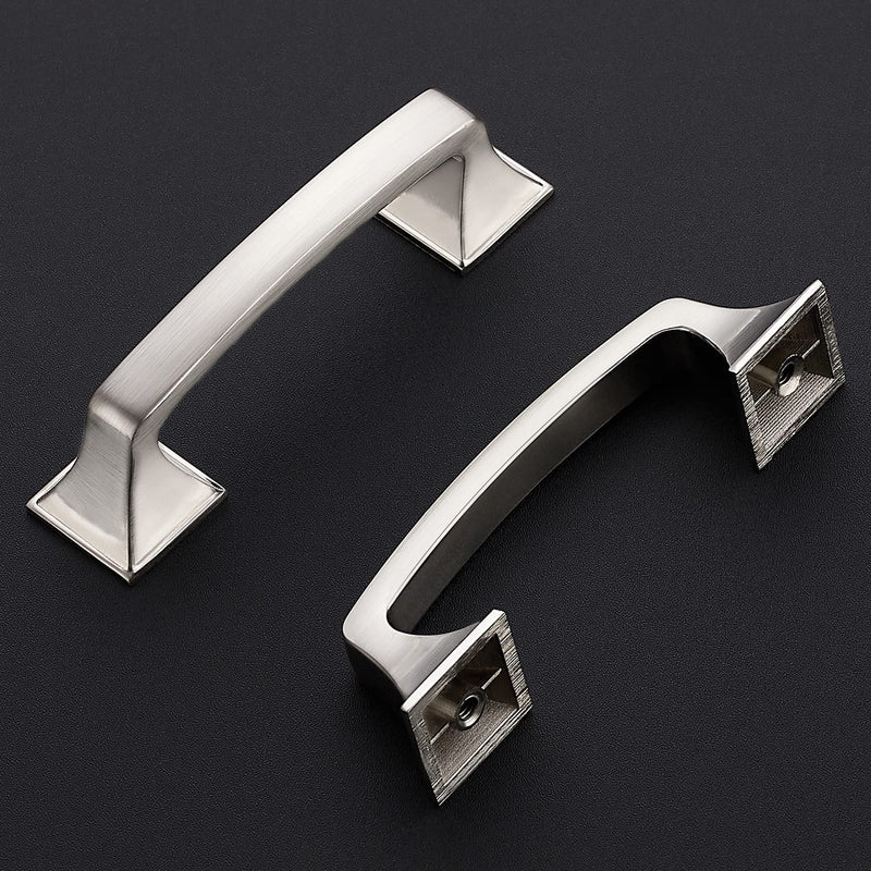 Ravinte Solid 3 Inch Big Square Foot Cabinet Pulls Brushed Nickel Arch Pull Kitchen Cabinet Handles Satin Nickel Drawer Pulls Kitchen Cabinet Hardware Silver Cabinet Drawer Handles-10 Pack 10
