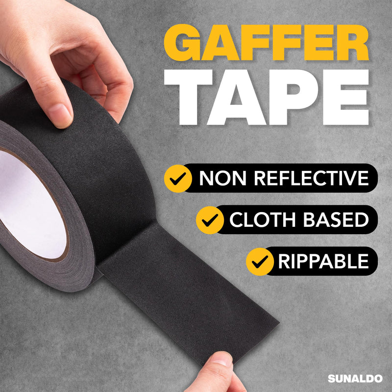 [Australia - AusPower] - Gaffers Tape Heavy Duty, Easy to Rip, Residue-Free Professional Grade Floor Tape for Electrical Cords, Matte Finish Non Reflective, Weather Resistant (1, Black, 2" x 30 Yards) 1 